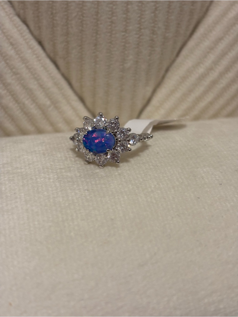 Sterling Silver Blue Opal Halo Ring